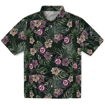 washington nationals hibiscus leaves pattern green hawaiian shirts best selling