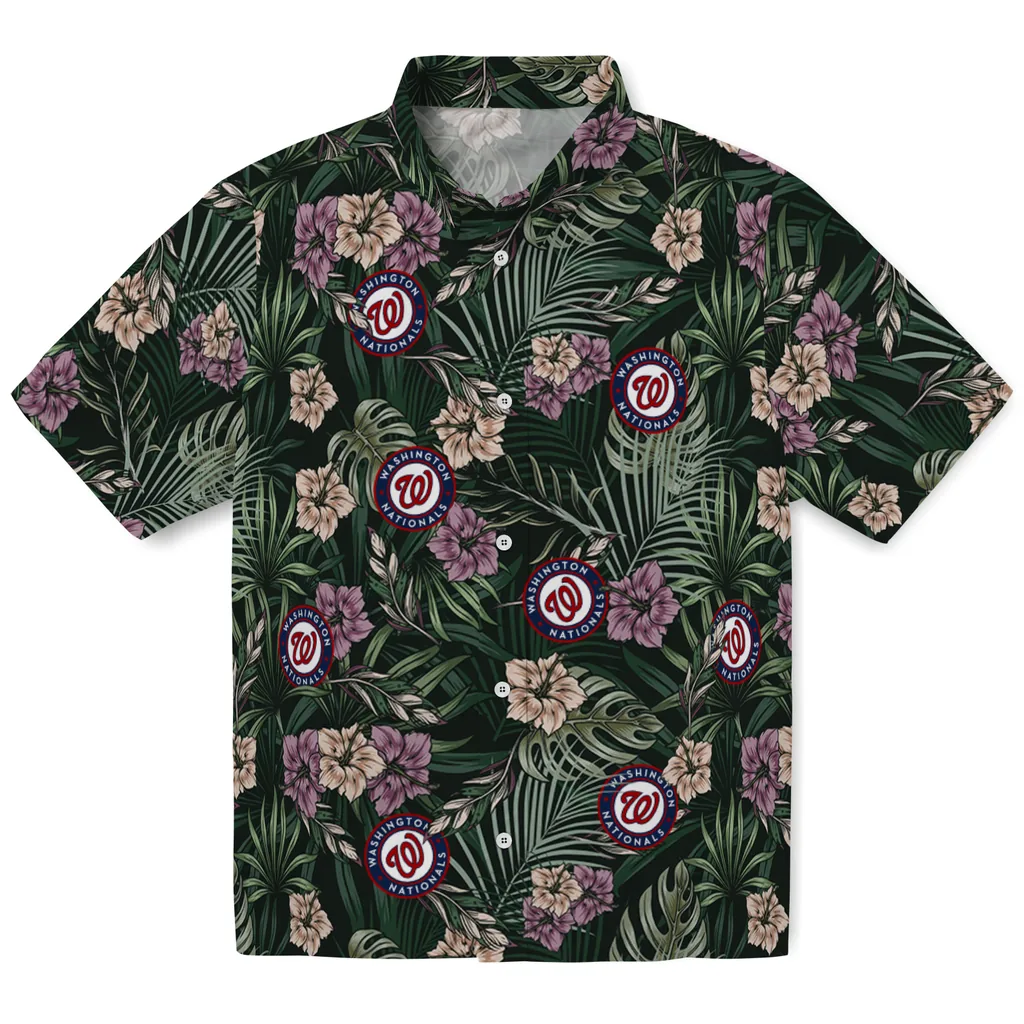 Washington Nationals Hawaiian Shirt - Hibiscus Leaves Pattern washington nationals hibiscus leaves pattern green hawaiian shirts best selling
