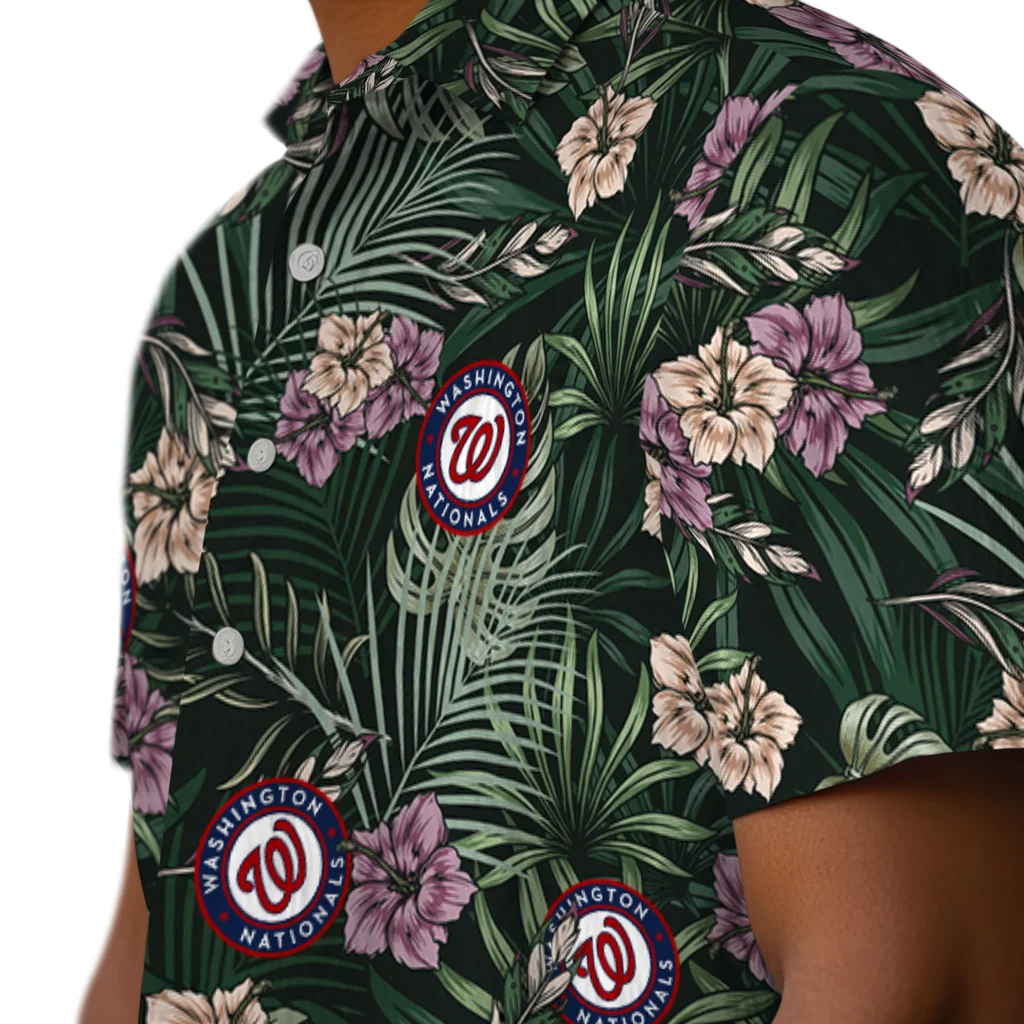 Washington Nationals Hawaiian Shirt - Hibiscus Leaves Pattern washington nationals hibiscus leaves pattern green hawaiian shirts trendy