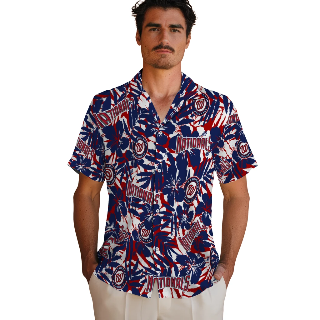 Washington Nationals Hawaiian Shirt - Hibiscus Overlay washington nationals hibiscus overlay hawaiian shirts fashion forward