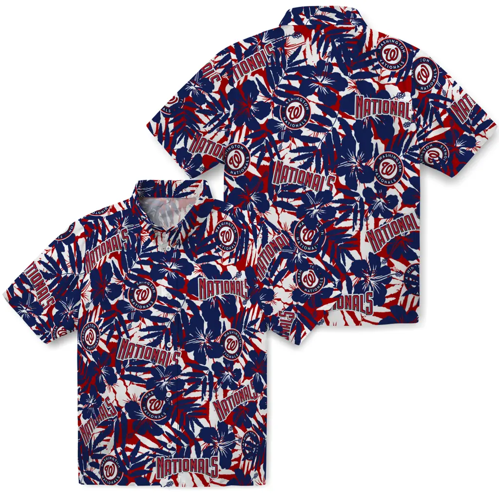 Washington Nationals Hawaiian Shirt - Hibiscus Overlay washington nationals hibiscus overlay hawaiian shirts high quality