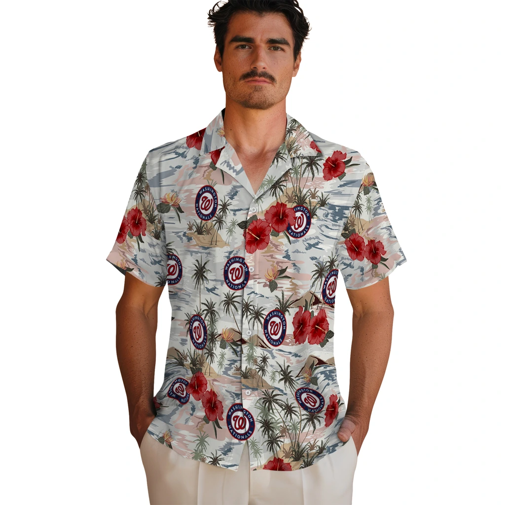 Washington Nationals Hawaiian Shirt - Hibiscus Seaside washington nationals hibiscus seaside white hawaiian shirts fashion forward