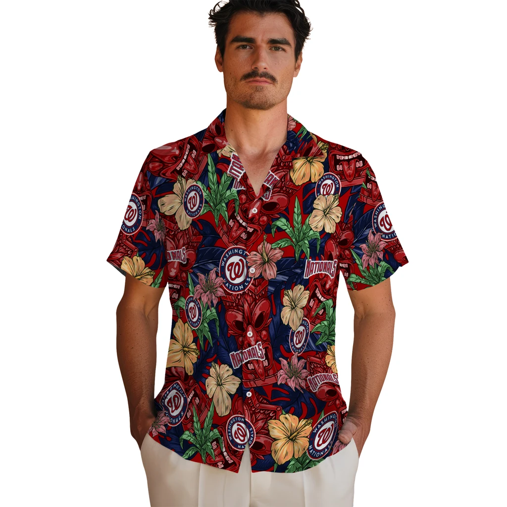 Washington Nationals Hawaiian Shirt - Hibiscus Tiki Jungle washington nationals tiki jungle red hawaiian shirts fashion forward
