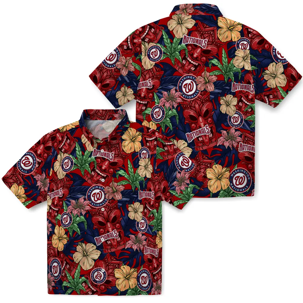 Washington Nationals Hawaiian Shirt - Hibiscus Tiki Jungle washington nationals tiki jungle red hawaiian shirts high quality