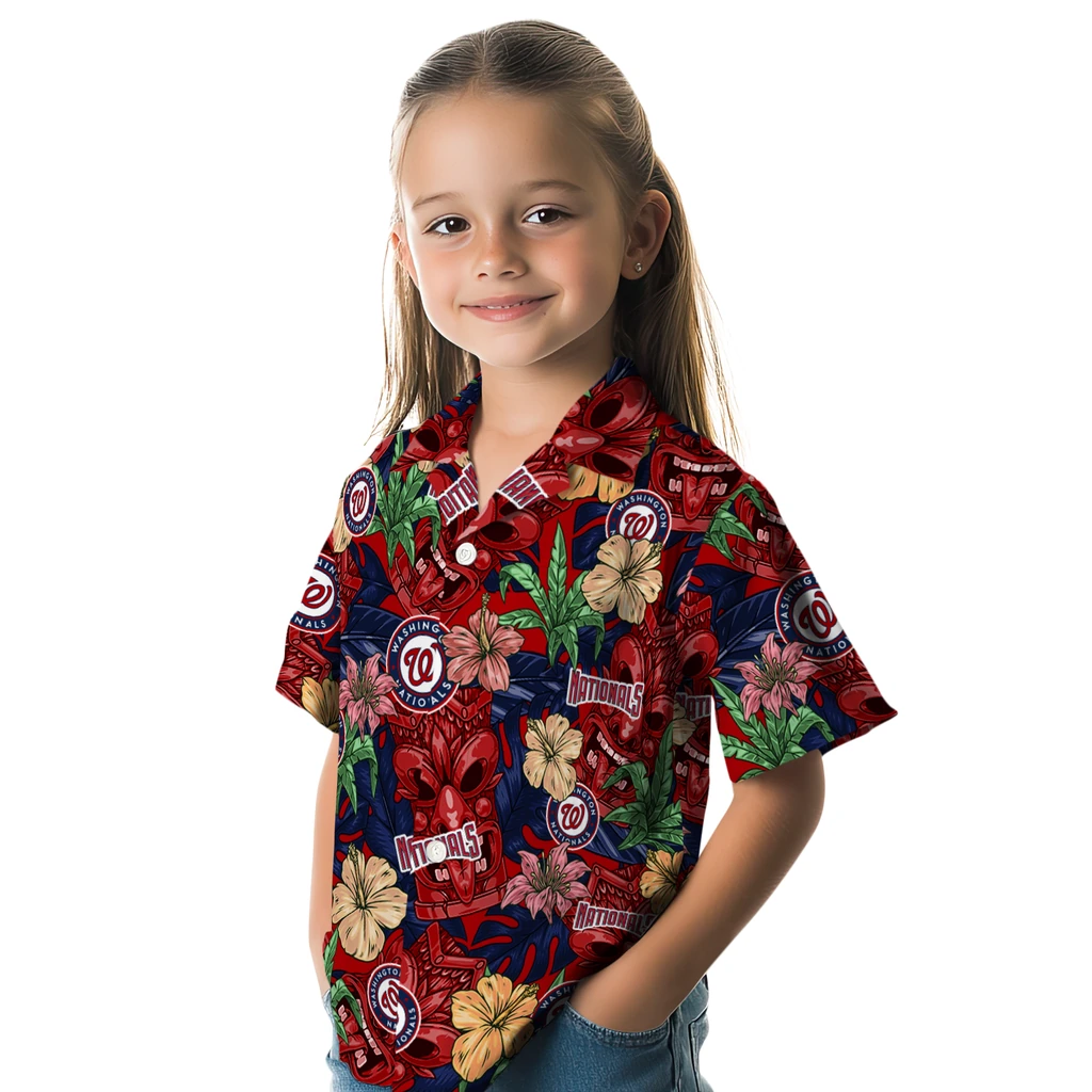 Washington Nationals Hawaiian Shirt - Hibiscus Tiki Jungle washington nationals tiki jungle red hawaiian shirts premium grade