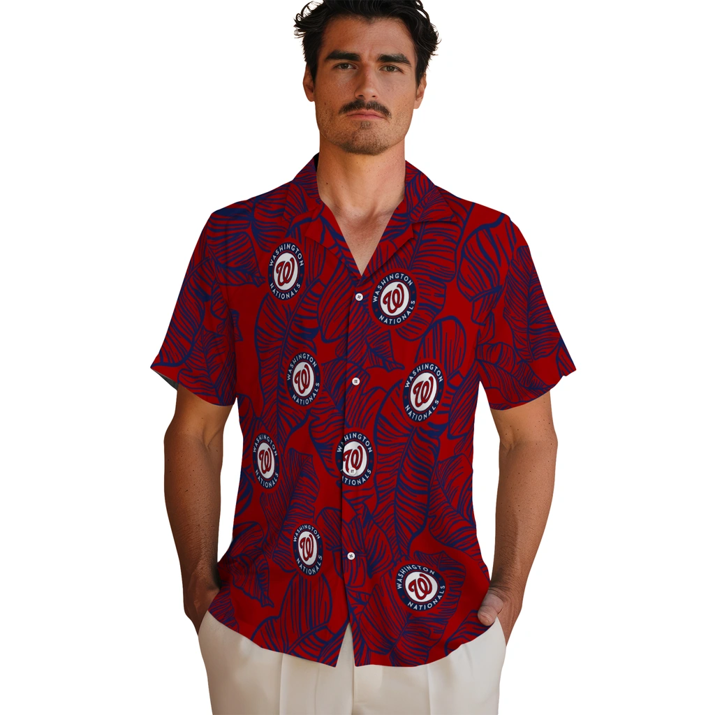 Washington Nationals Hawaiian Shirt - Leaf Outline washington nationals leaf outline red hawaiian shirts fashion forward
