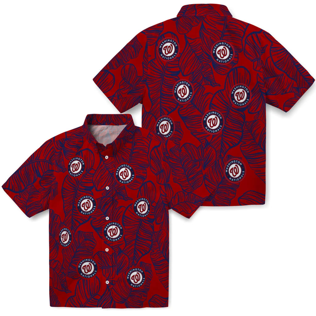 Washington Nationals Hawaiian Shirt - Leaf Outline washington nationals leaf outline red hawaiian shirts high quality