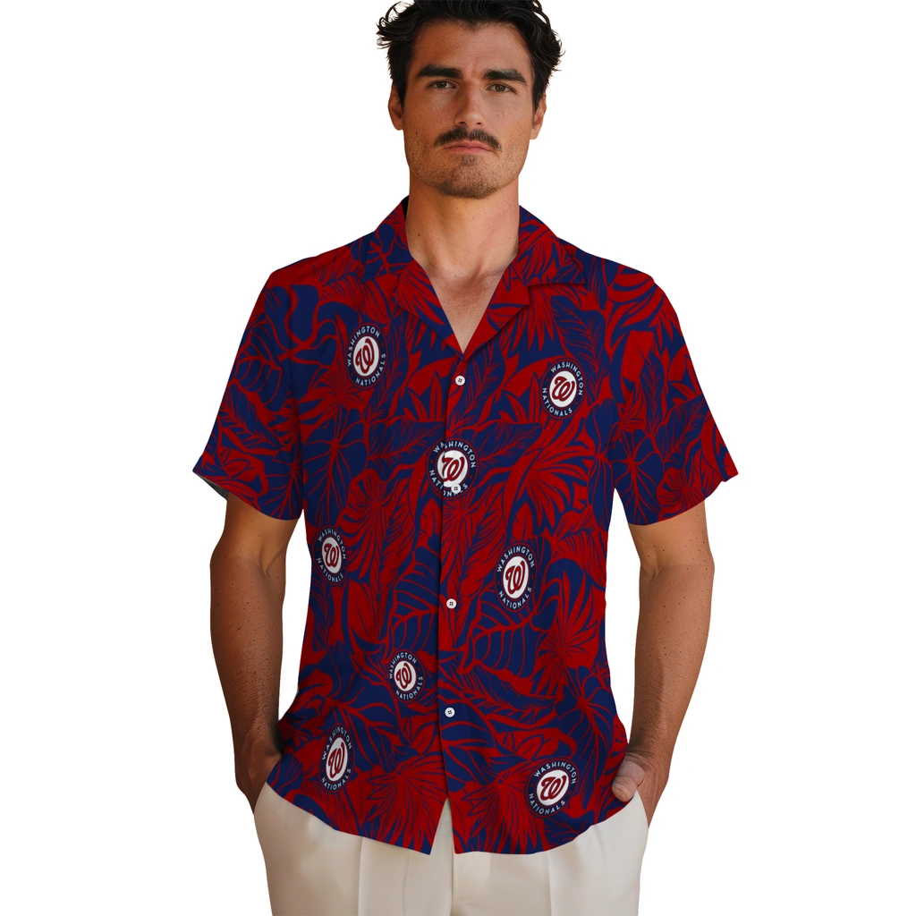 Washington Nationals Hawaiian Shirt - Monstera Layer washington nationals monstera layer red hawaiian shirts fashion forward