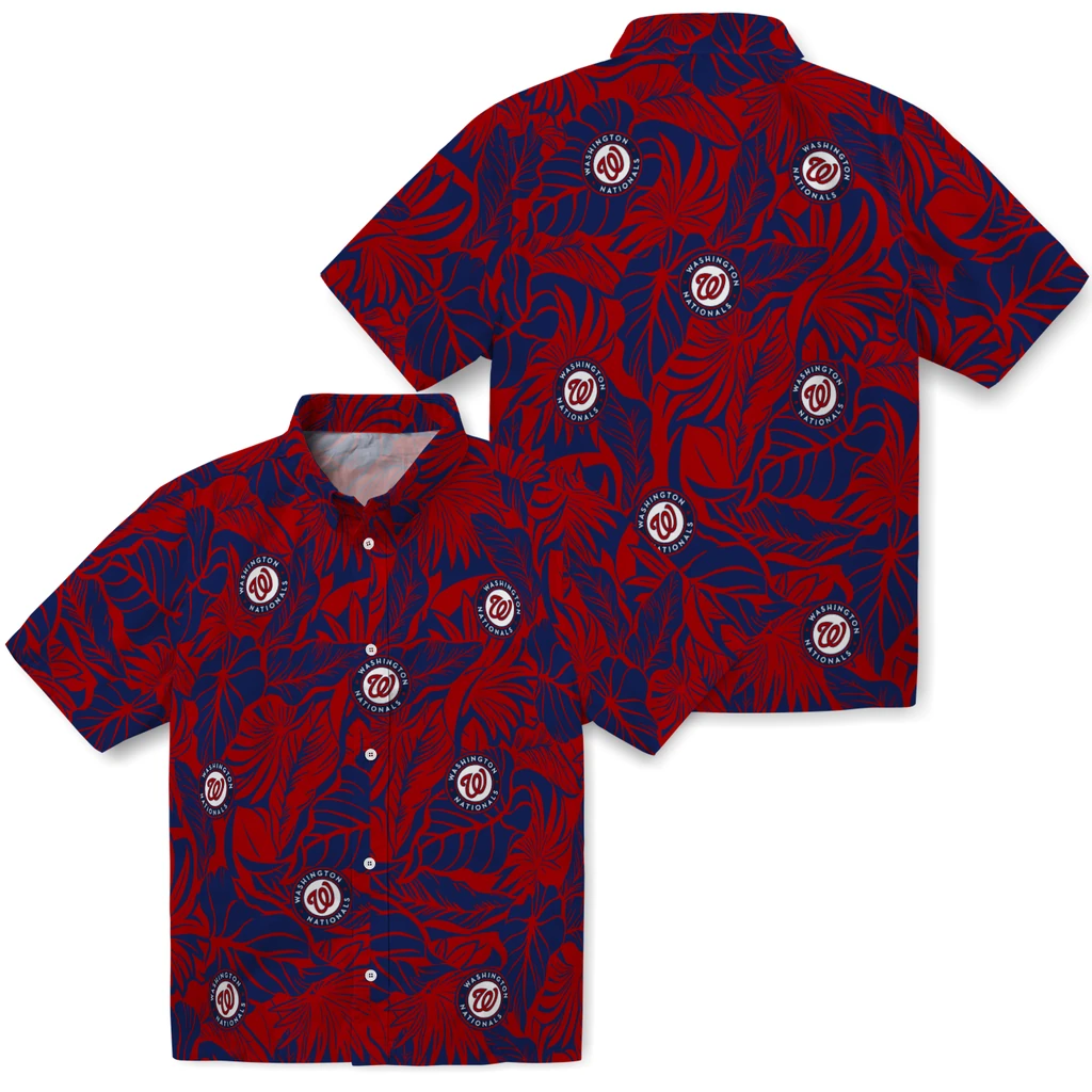 Washington Nationals Hawaiian Shirt - Monstera Layer washington nationals monstera layer red hawaiian shirts high quality