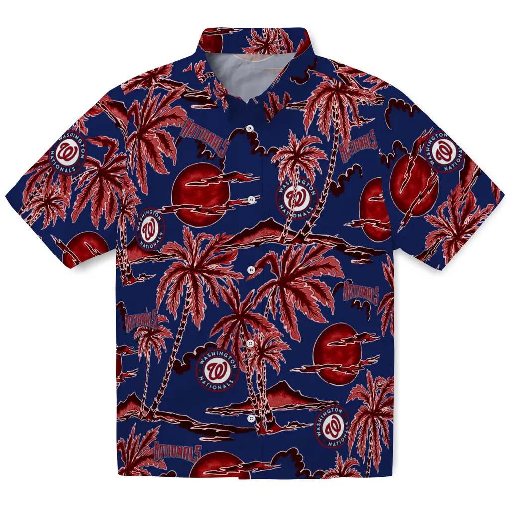 Washington Nationals Hawaiian Shirt - Palm Sunset washington nationals palm sunset hawaiian shirts best selling