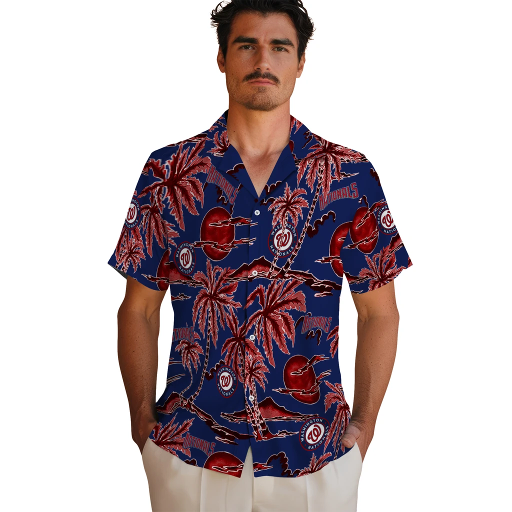 Washington Nationals Hawaiian Shirt - Palm Sunset washington nationals palm sunset hawaiian shirts fashion forward