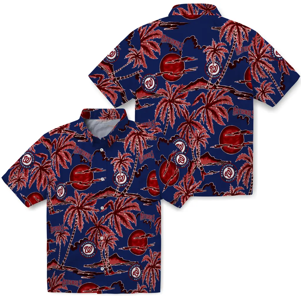 Washington Nationals Hawaiian Shirt - Palm Sunset washington nationals palm sunset hawaiian shirts high quality