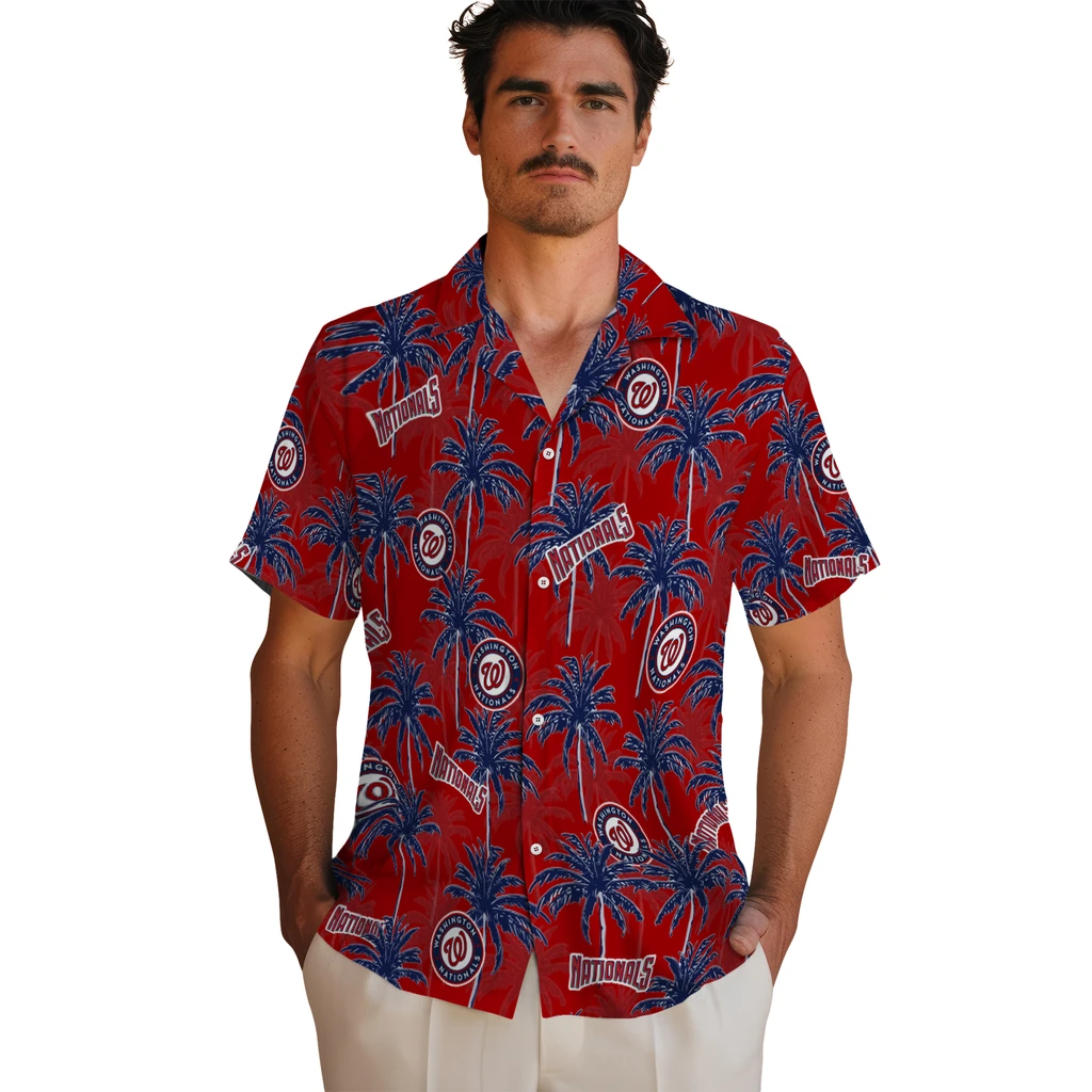 Washington Nationals Hawaiian Shirt - Palm Tree Motif washington nationals palm grove red hawaiian shirts fashion forward