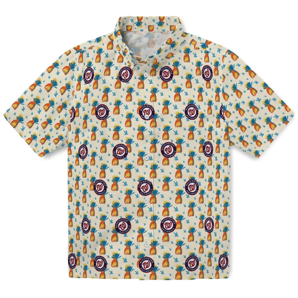 Washington Nationals Hawaiian Shirt - Pineapple Delight washington nationals pineapple delight beige hawaiian shirts best selling
