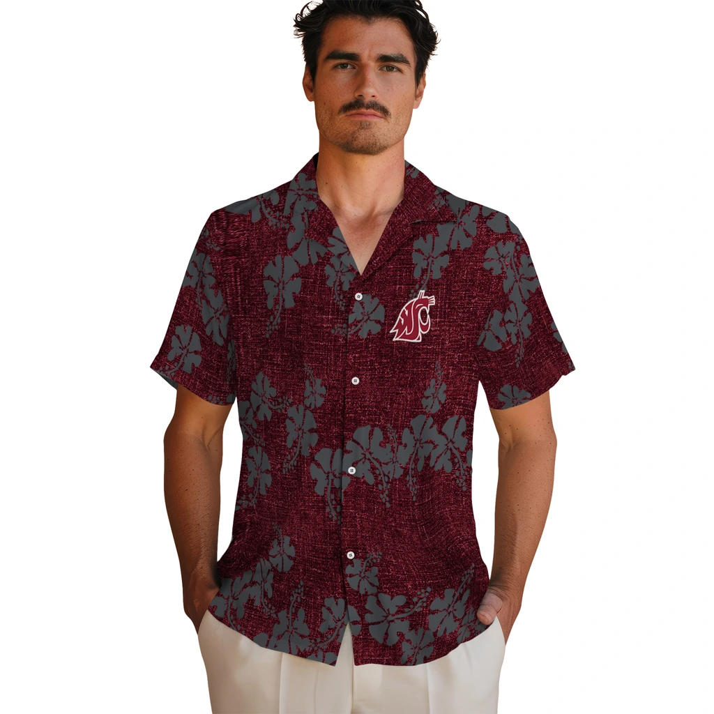 Washington State Cougars Hawaiian Shirt - 50th State Flower washington state cougars hibiscus petals crimson hawaiian shirts fashion forward