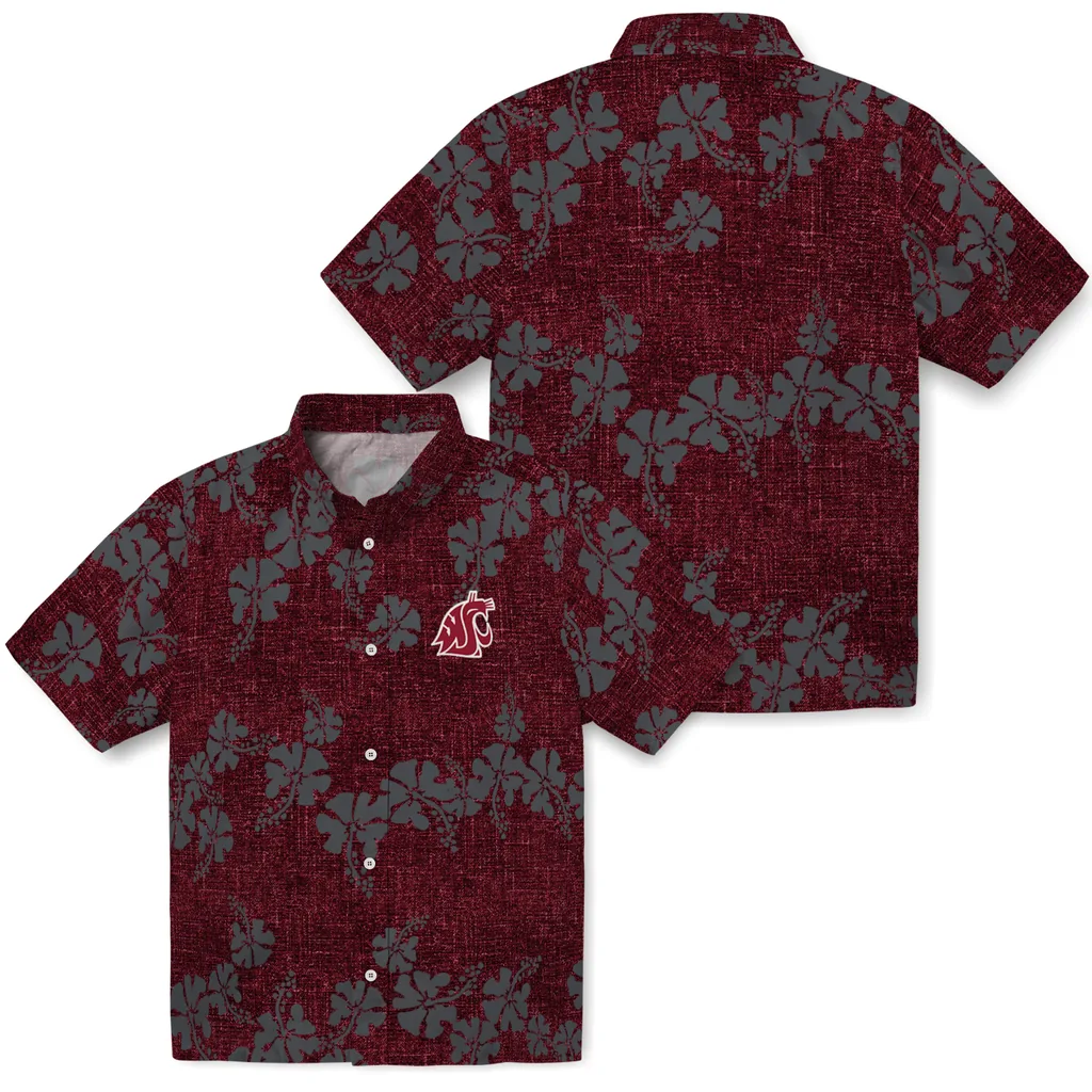 Washington State Cougars Hawaiian Shirt - 50th State Flower washington state cougars hibiscus petals crimson hawaiian shirts high quality