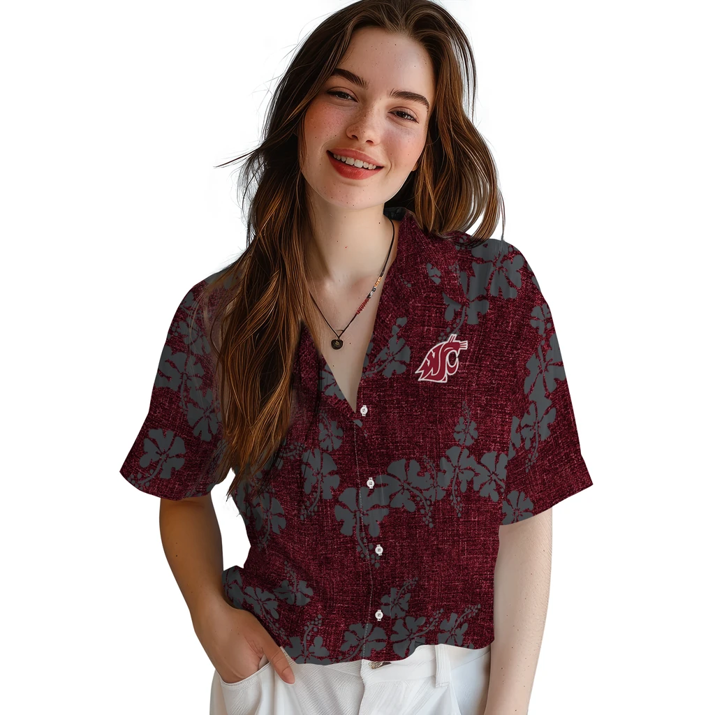 Washington State Cougars Hawaiian Shirt - 50th State Flower washington state cougars hibiscus petals crimson hawaiian shirts latest model