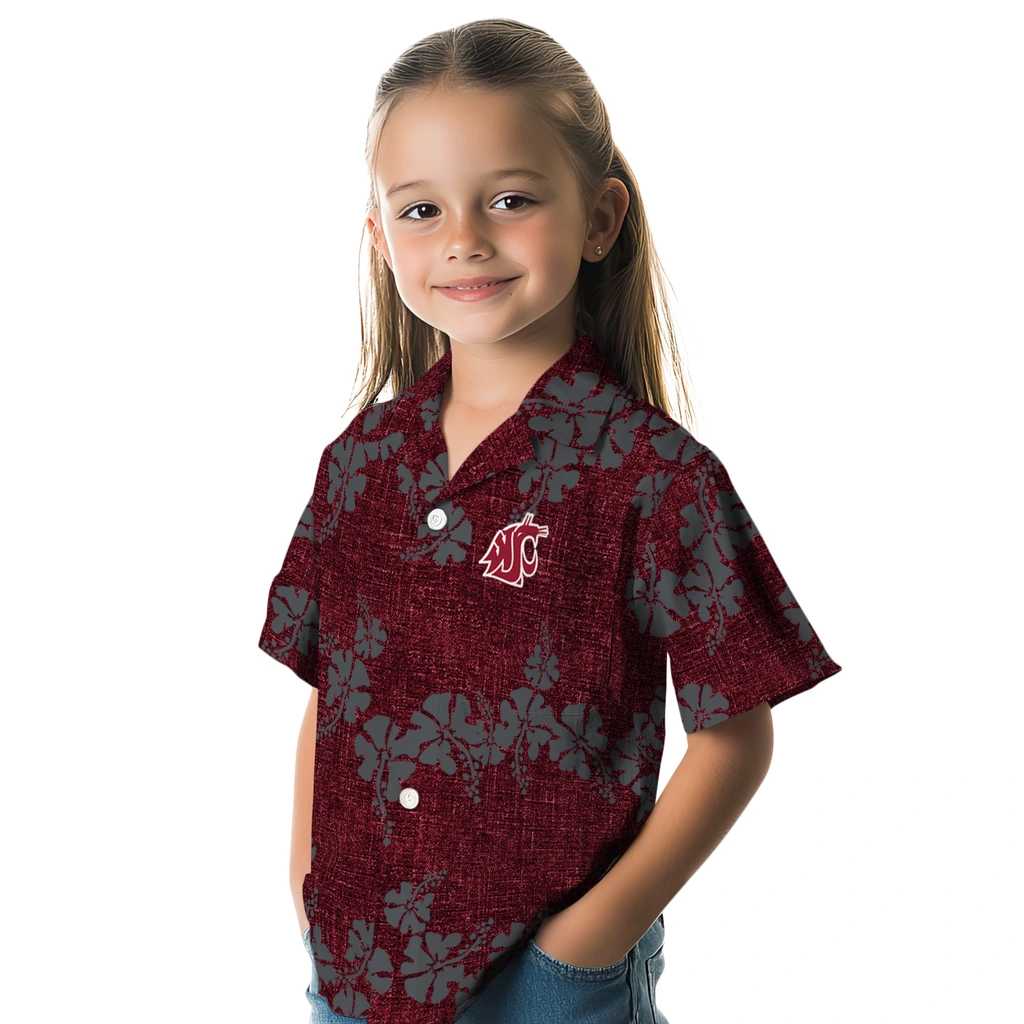 Washington State Cougars Hawaiian Shirt - 50th State Flower washington state cougars hibiscus petals crimson hawaiian shirts premium grade