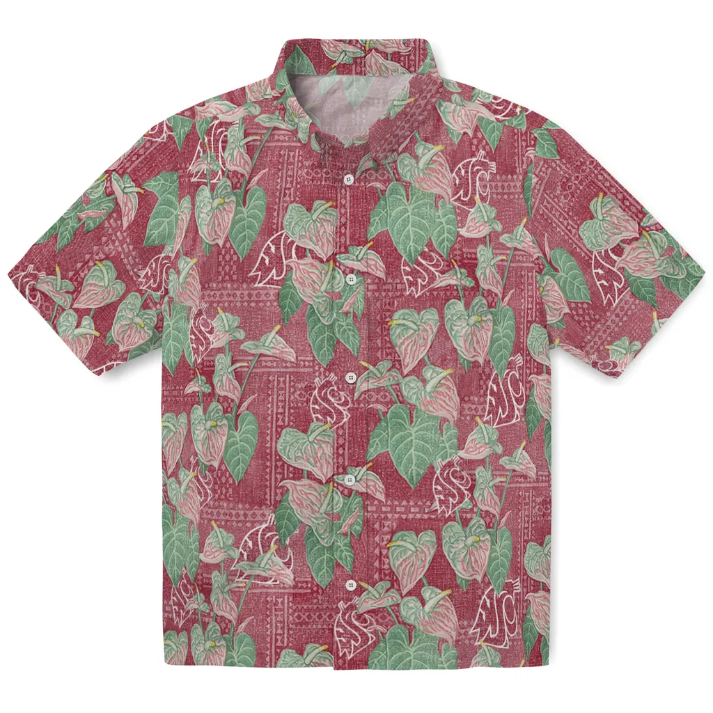 Washington State Cougars Hawaiian Shirt - Anthurium Overlay washington state cougars anthurium overlay crimson hawaiian shirts best selling