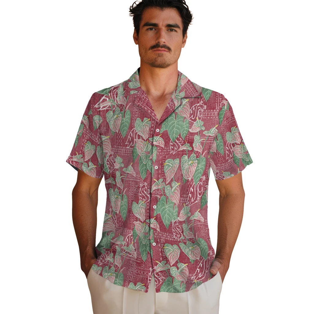 Washington State Cougars Hawaiian Shirt - Anthurium Overlay washington state cougars anthurium overlay crimson hawaiian shirts fashion forward