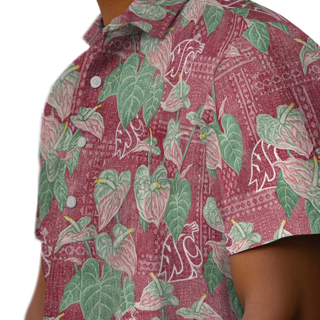 Washington State Cougars Hawaiian Shirt - Anthurium Overlay washington state cougars anthurium overlay crimson hawaiian shirts trendy