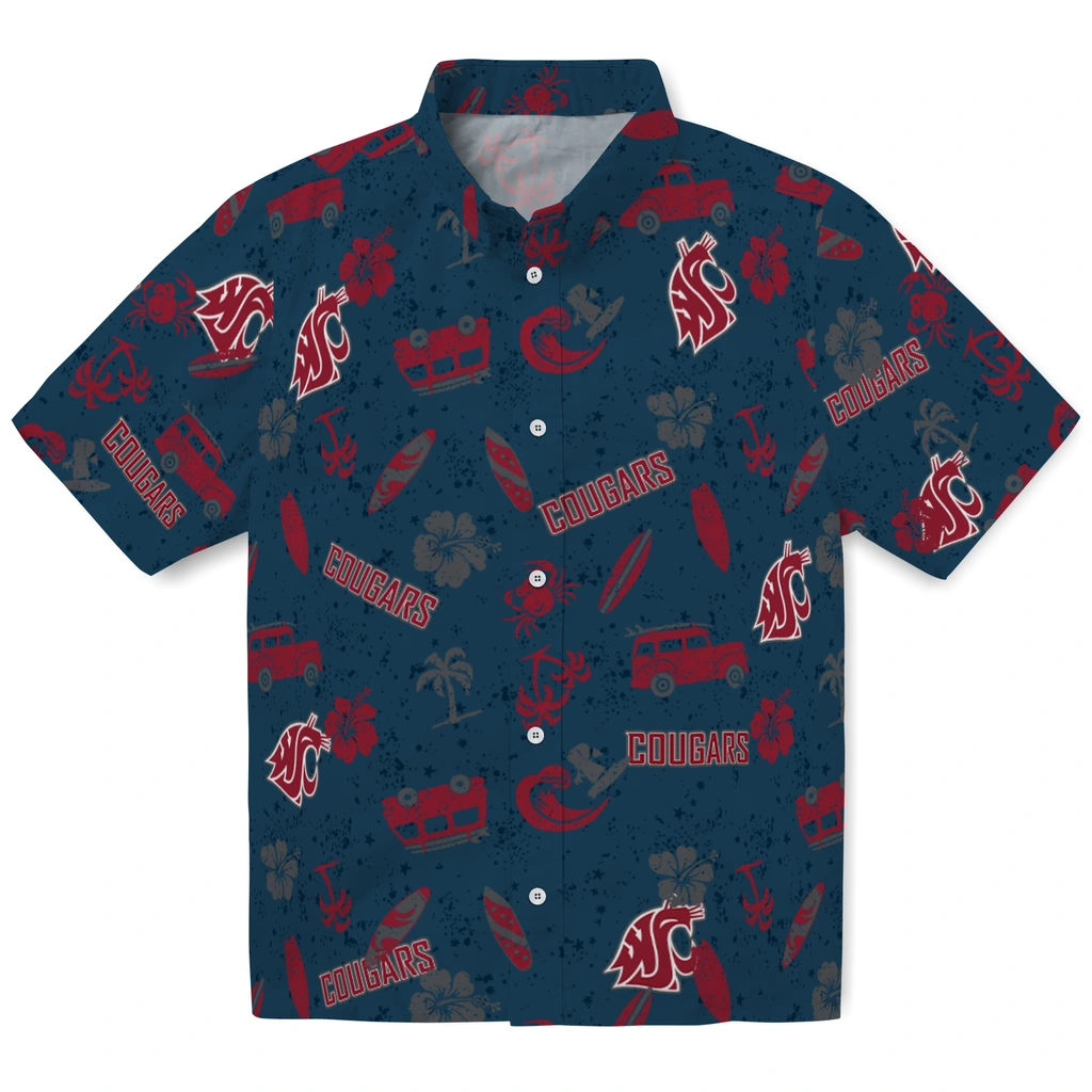 Washington State Cougars Hawaiian Shirt - Beach Vibe washington state cougars beach vibe navy hawaiian shirts best selling