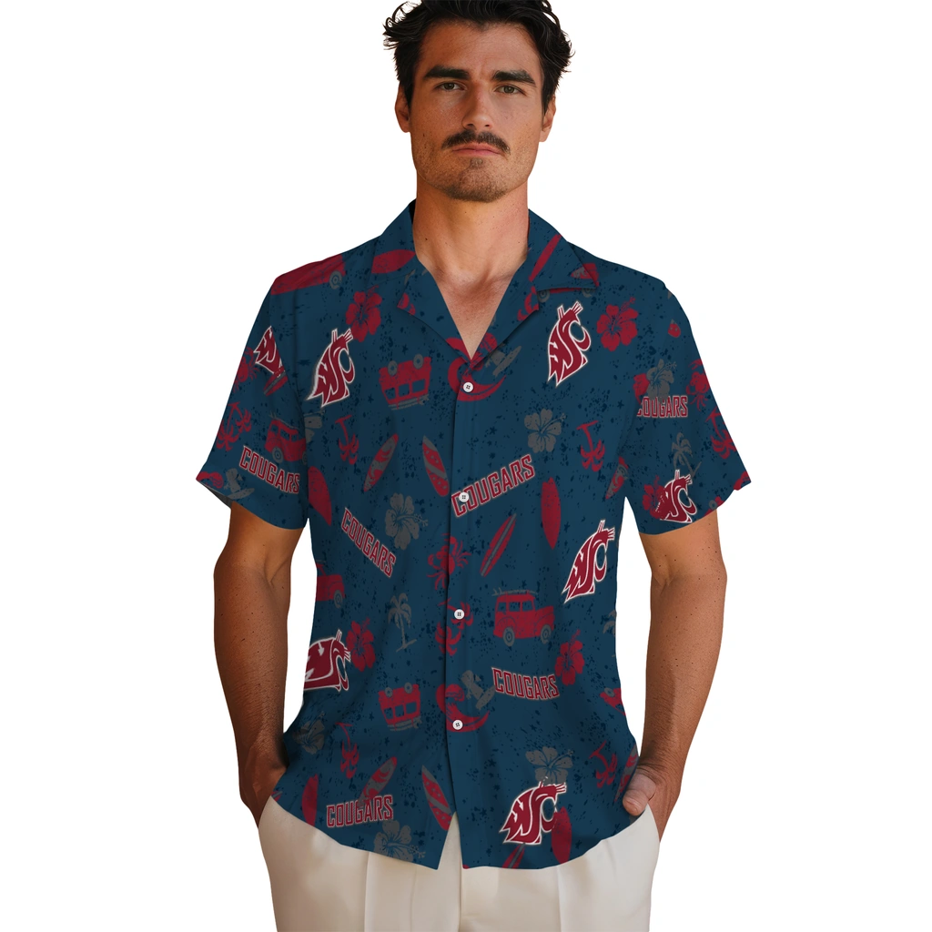 Washington State Cougars Hawaiian Shirt - Beach Vibe washington state cougars beach vibe navy hawaiian shirts fashion forward