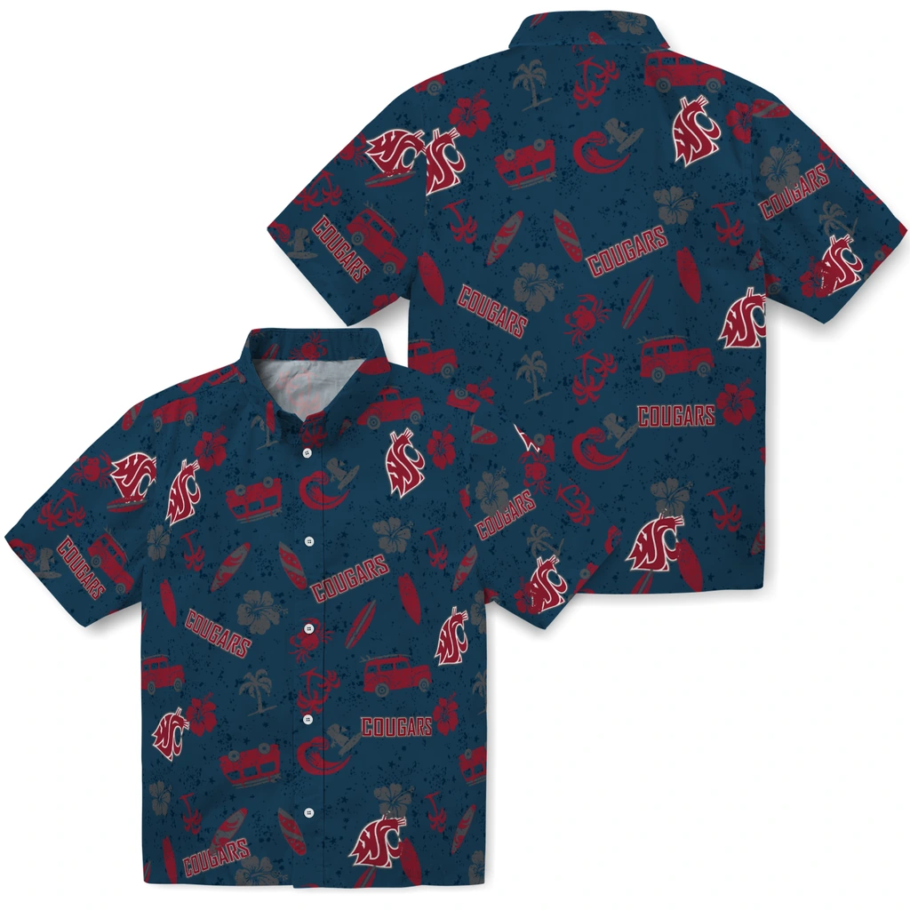 Washington State Cougars Hawaiian Shirt - Beach Vibe washington state cougars beach vibe navy hawaiian shirts high quality