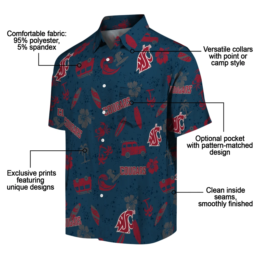 Washington State Cougars Hawaiian Shirt - Beach Vibe washington state cougars beach vibe navy hawaiian shirts new arrival