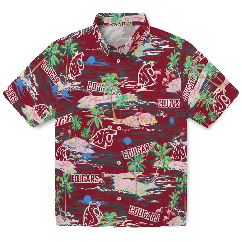 Washington State Cougars Hawaiian Shirt - Hawaii Island washington state cougars flamingo retreat crimson hawaiian shirts best selling