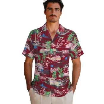 washington state cougars flamingo retreat crimson hawaiian shirts fashion forward