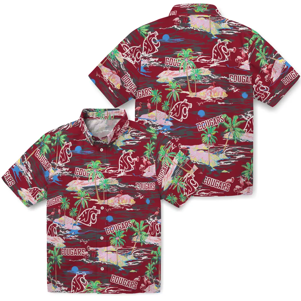 Washington State Cougars Hawaiian Shirt - Hawaii Island washington state cougars flamingo retreat crimson hawaiian shirts high quality