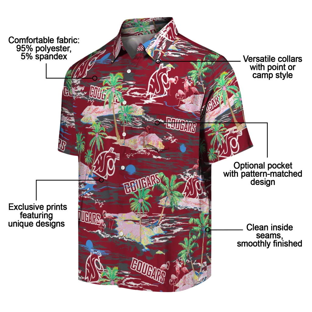 Washington State Cougars Hawaiian Shirt - Hawaii Island washington state cougars flamingo retreat crimson hawaiian shirts new arrival