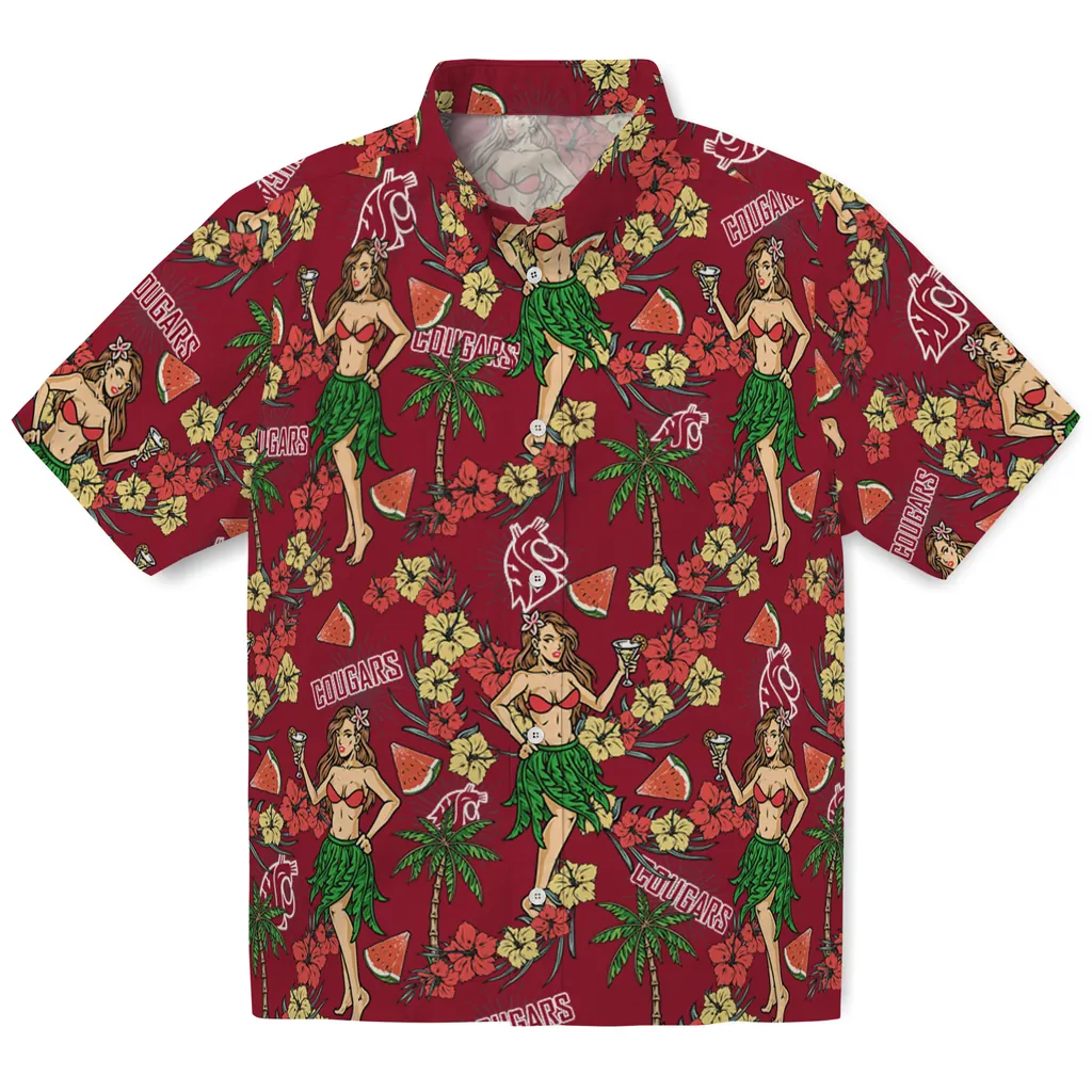 Washington State Cougars Hawaiian Shirt - Hawaiian Girls Design washington state cougars hawaiian girls design crimson hawaiian shirts best selling