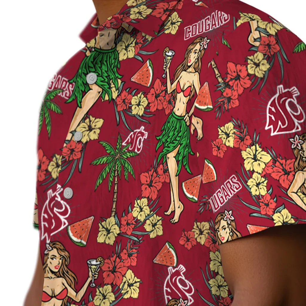 Washington State Cougars Hawaiian Shirt - Hawaiian Girls Design washington state cougars hawaiian girls design crimson hawaiian shirts trendy