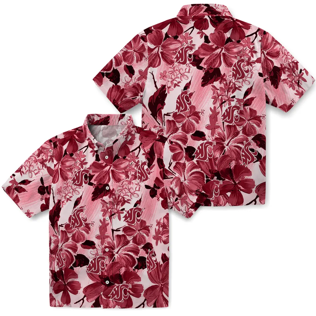 Washington State Cougars Hawaiian Shirt - Hibiscus Arrangement washington state cougars hibiscus arrangement crimson hawaiian shirts high quality
