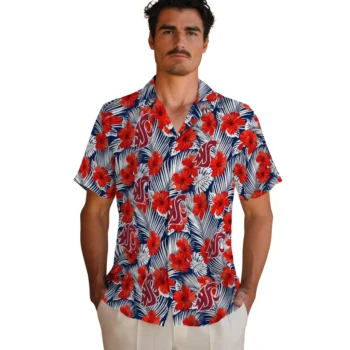 washington state cougars hibiscus fiesta red royal blue hawaiian shirts fashion forward