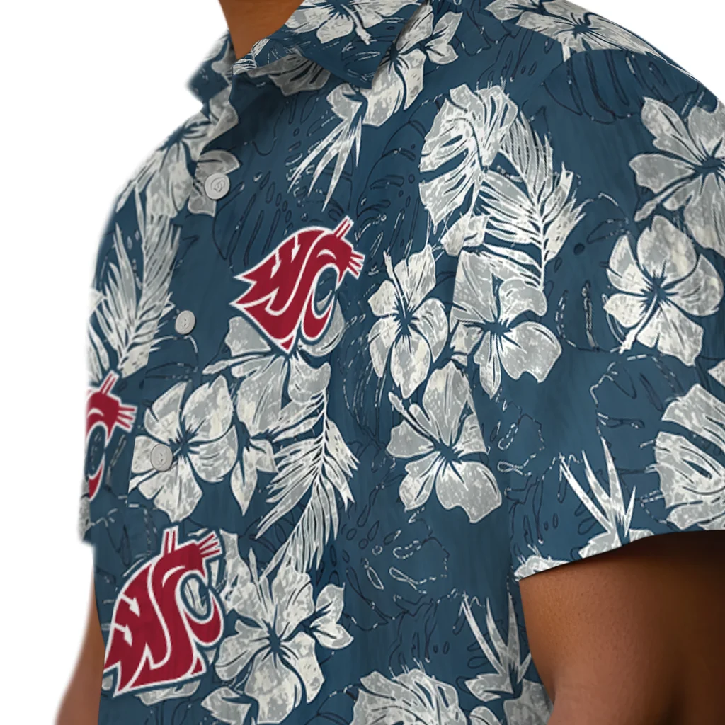 Washington State Cougars Hawaiian Shirt - Hibiscus Flowers washington state cougars hibiscus flowers navy blue hawaiian shirts trendy