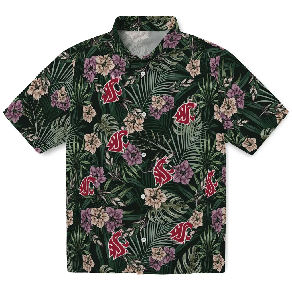 Washington State Cougars Hawaiian Shirt - Hibiscus Leaves Pattern washington state cougars hibiscus leaves pattern green hawaiian shirts best selling