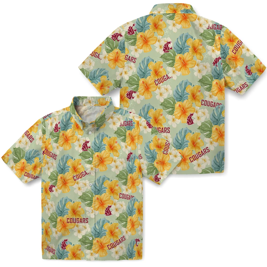 Washington State Cougars Hawaiian Shirt - Hibiscus Mood washington state cougars hibiscus mood pale lime yellow hawaiian shirts high quality