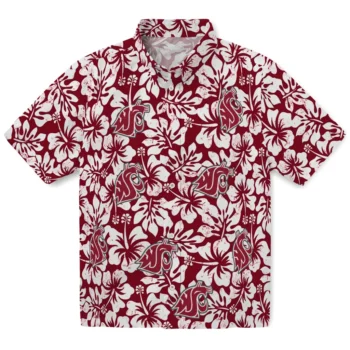 washington state cougars hibiscus motif crimson white hawaiian shirts best selling