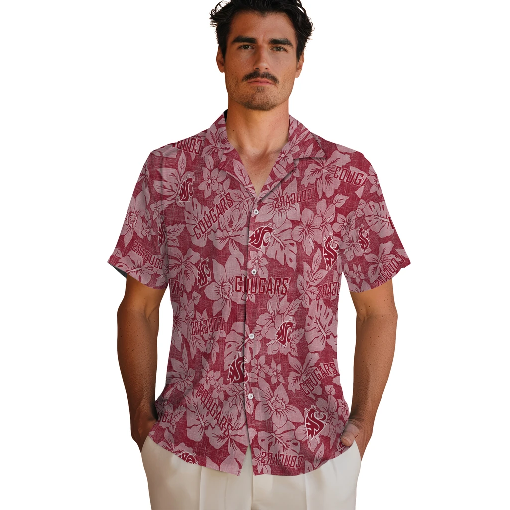 Washington State Cougars Hawaiian Shirt - Hibiscus Oasis washington state cougars hibiscus oasis crimson hawaiian shirts fashion forward