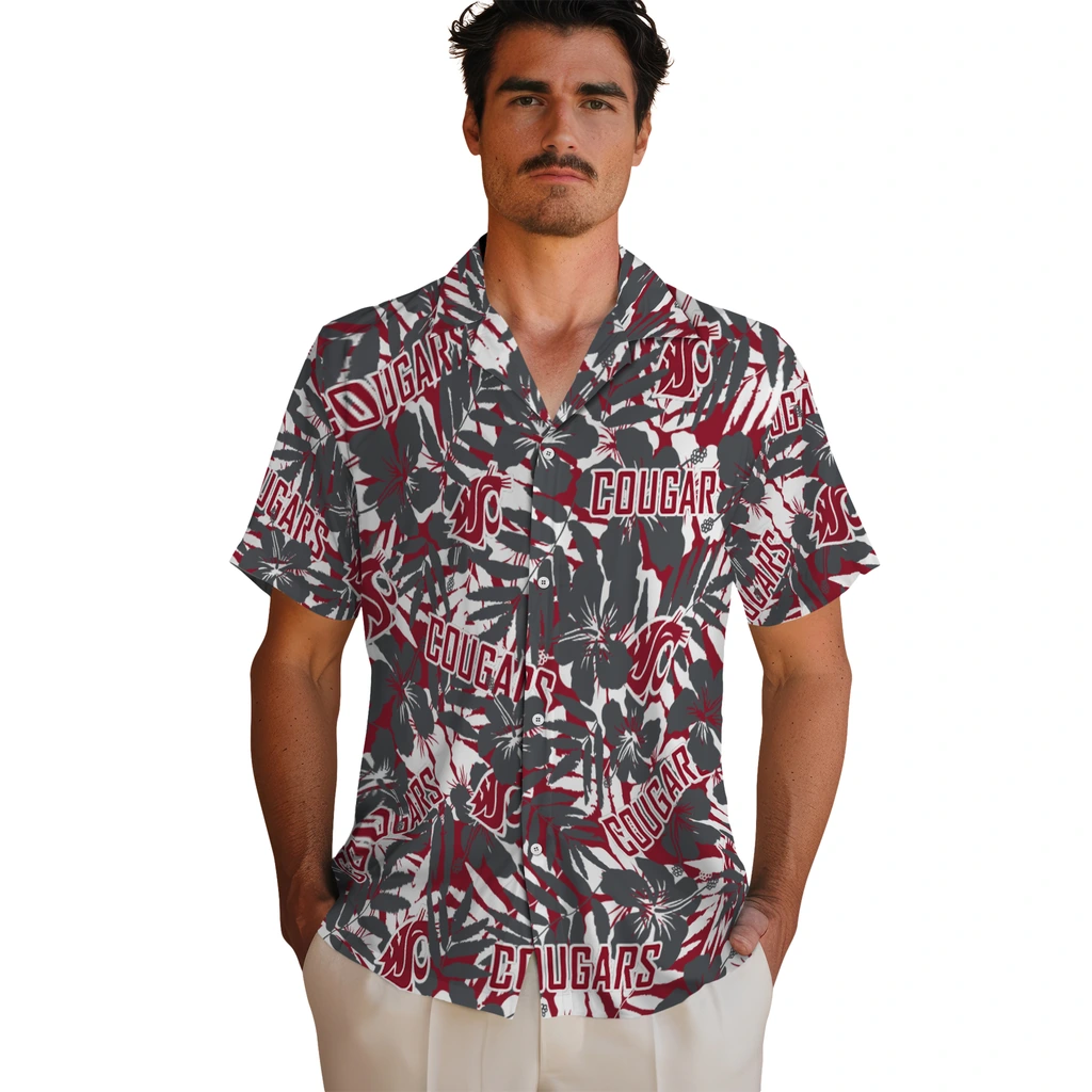 Washington State Cougars Hawaiian Shirt - Hibiscus Overlay washington state cougars hibiscus overlay hawaiian shirts fashion forward