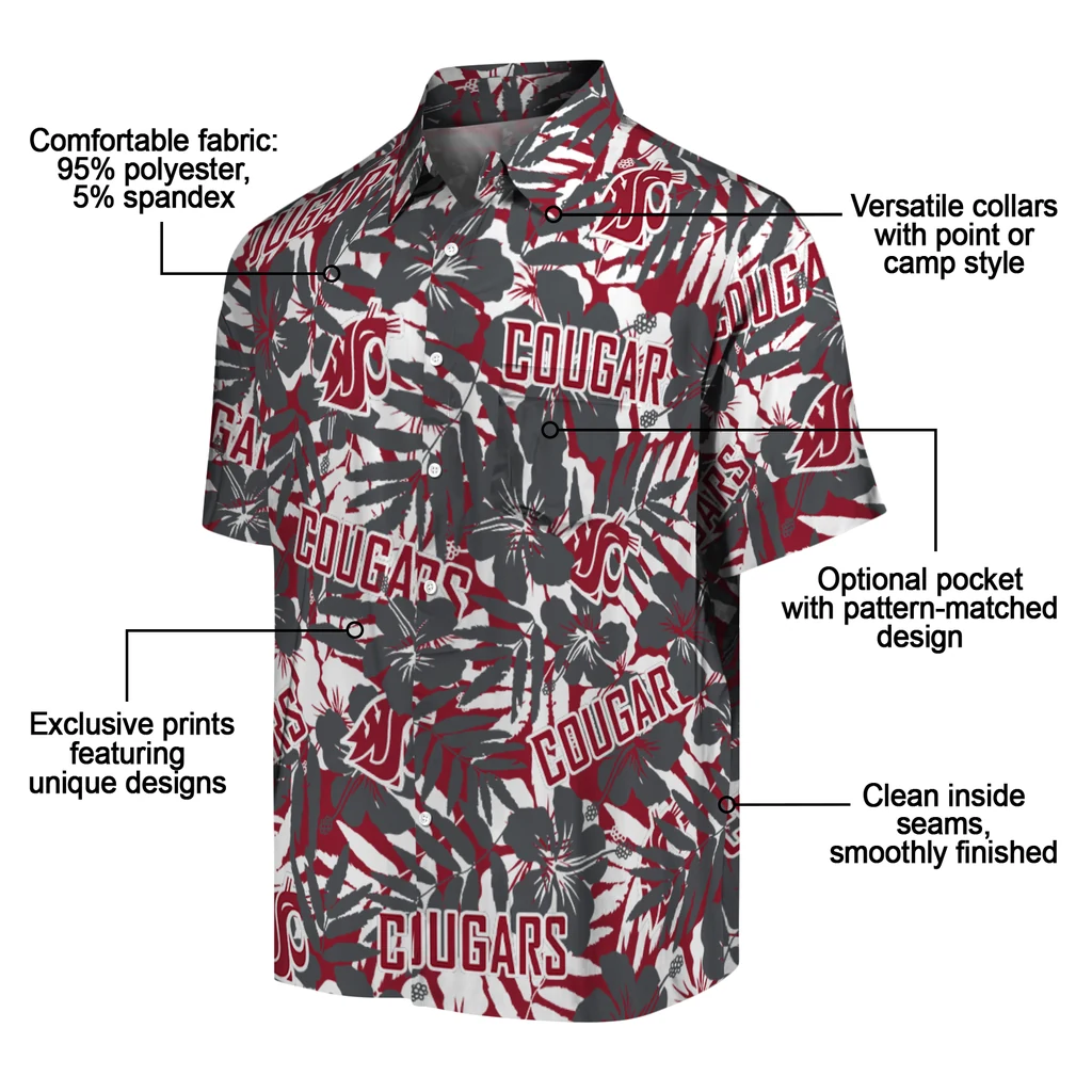 Washington State Cougars Hawaiian Shirt - Hibiscus Overlay washington state cougars hibiscus overlay hawaiian shirts new arrival