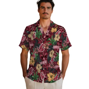 washington state cougars tiki jungle crimson hawaiian shirts fashion forward