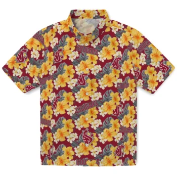 washington state cougars hibiscus tropics crimson yellow hawaiian shirts best selling