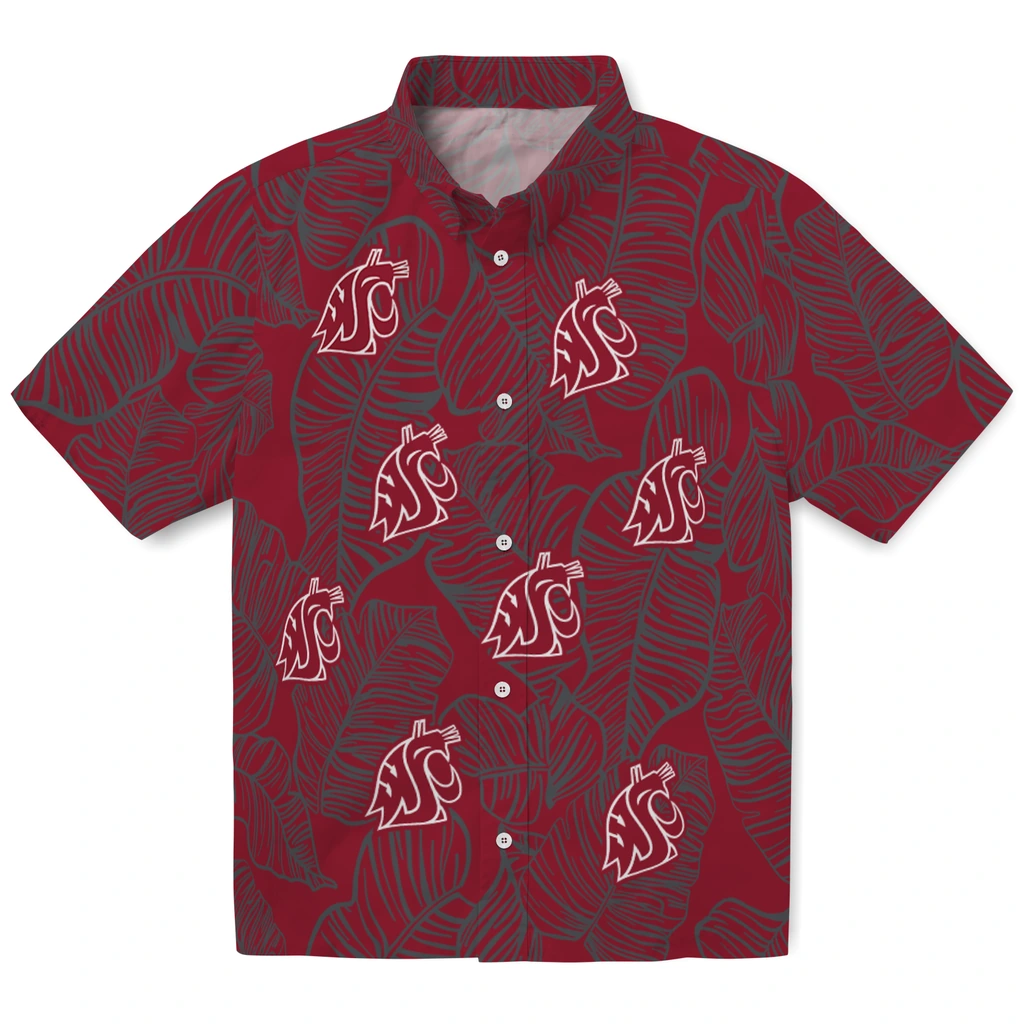 Washington State Cougars Hawaiian Shirt - Leaf Outline washington state cougars leaf outline crimson hawaiian shirts best selling