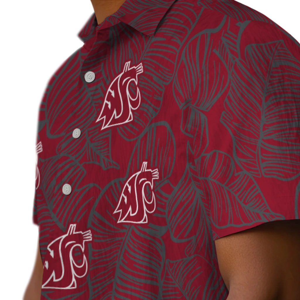 Washington State Cougars Hawaiian Shirt - Leaf Outline washington state cougars leaf outline crimson hawaiian shirts trendy