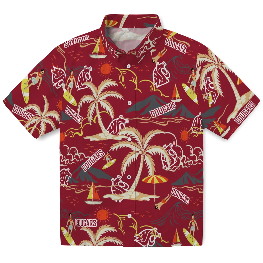 Washington State Cougars Hawaiian Shirt - Palm Tree Island washington state cougars palm tree island crimson hawaiian shirts best selling