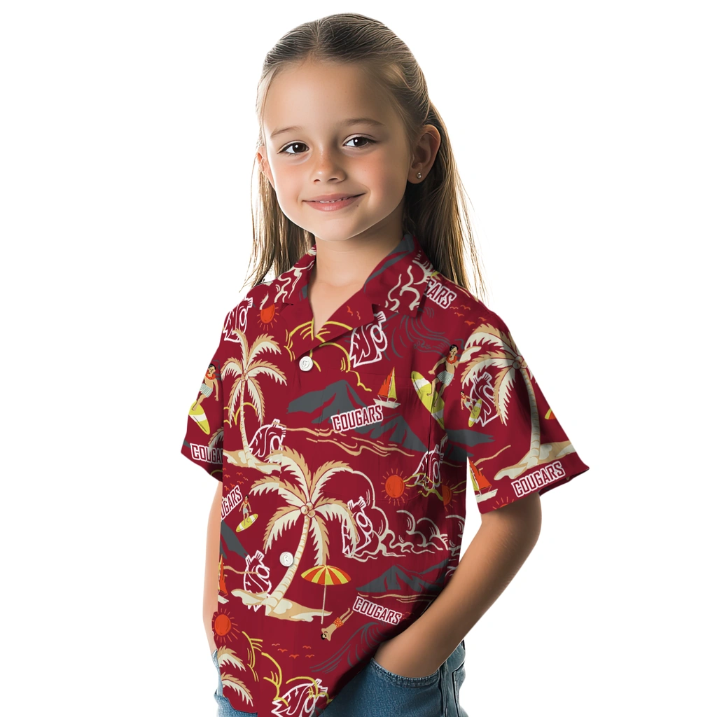 Washington State Cougars Hawaiian Shirt - Palm Tree Island washington state cougars palm tree island crimson hawaiian shirts premium grade